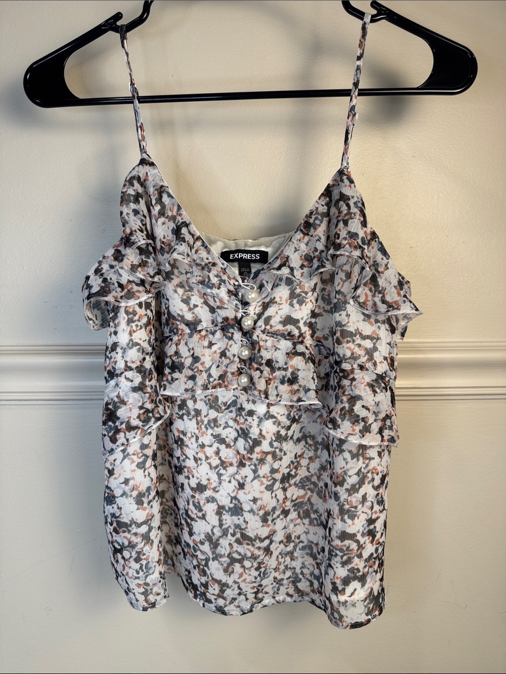 Express Floral Chiffon Tank Top with Pearls - Size XS